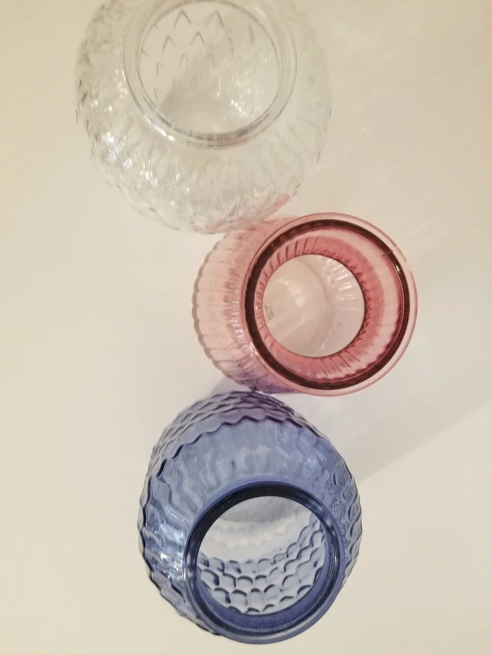 Patriotic American Textured Glass Flower Vases muted Clear Red White Flag Colors